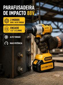 Kit Chave de Impacto Parafusadeira Sem Fio MTG 21V Brushless 1/2" 500 N.m, com 2 Baterias, Carregador e Maleta - Amarelo - Visão 8