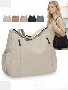 Tas Selempang Minimalis Kasual Kapasitas Besar, Tas Bahu Serbaguna Modis, Tas Tote Perjalanan Multi-Saku dengan Tali Bahu yang Dapat Diatur dan Penutup Resleting, Cocok untuk Bepergian, Sekolah, Belanja, - MultiWarna - View 3