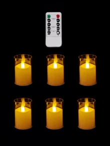 6/12/24pcs Acrylic Flameless Flickering Candles (Batteries Included), With Remote Control Timer, Suitable For Home Decor, Wedding, Holiday, Party Decoration, Table Centerpiece, Patio Decoration - Gold - View 10