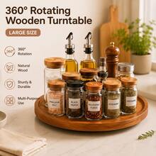 1pc 360° Rotating Round Wooden Turntable Tray, Kitchen Cabinet Spice Organizer Rack, Multi-Functional Kitchen Decor, Housewarming Christmas Halloween Graduation Birthday Gift - View 5