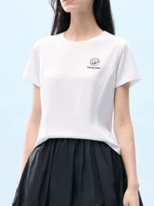女款戶外快乾短袖T恤，夏季寬鬆透氣圓領休閒運動套頭衫 - 白色鵝卵石 - 查看 2