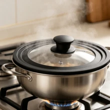 Universal Glass Lid 16/18/20 Cm, With Silicone Rim, Transparent Multipurpose Lid, Suitable For Various Cooking Methods, 20 * 20 Cm - Black - View 1