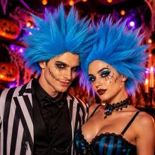 Unisex Bright Blue Big Spiky Explosion Wig, Synthetic Full Head Punk Rock Style Costume Wig, Halloween Carnival Themed Cosplay Outfit Accessory For Adults - Multicolor - View 7