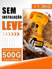 Kit Soprador de Ar Turbo Sem Fio MTG 21V 350W 30.000 RPM, Velocidade até 144 km/h, com 2 Baterias, Carregador e Maleta para Limpeza de Carros, Casa e Jardim - Amarelo - Visão 6