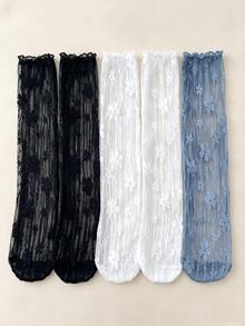 1/5 Pairs Summer Thin Multicolor Mesh Sweet Floral Lolita Mid-Calf Socks - Multicolor - View 16
