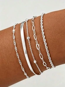 DAZY Fashionable Minimalist Rhinestone Star Pendant Chain Bracelet Set For Women, Layerable, Daily Date Party Jewelry Accessory, Small Gift For Female Friends (Due To Handmade Chain, The Number And Arrangement Of Rhinestone Stars Are Random) - Star Zirconium 5 Layers 4 Pieces Bright Silver - View 10