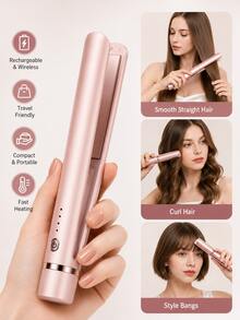 SKYWORTH Pelurus & Pengeriting Rambut Mini Nirkabel, Baterai Isi Ulang 2600mAh USB-C, Alat Pelurus Rambut Portabel, Alat Penata Rambut Nirkabel 2-in-1 untuk Poni, Rambut Lurus dan Keriting, Cocok untuk Perjalanan - MultiWarna - View 2