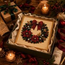 Christmas Wreath DIY Diamond Painting Craft Kit, Red Bow And Christmas Floral Pattern, Creative Diamond Art Educational Handmade Craft, Suitable For Adult-Child Interaction, Holiday Home Decor, Desktop Ornament And Christmas Gift, Exquisite Sparkling Diamond Art Gift - Multicolor - View 7