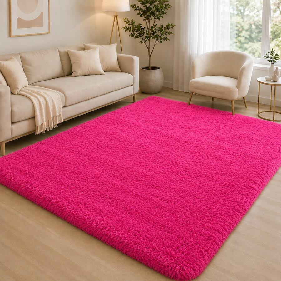 Shaggy Rug 2.00 X 1.50 Living Room Bedroom Office - Hot Pink - View 1