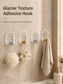 Drill-Free Self-Adhesive Bathroom Wall Hook Modern Wall-Mounted Storage Rack, Glacier Texture, No Drilling Installation, Suitable For Kitchen And Bathroom, Bathroom Hook, Kitchen Storage, Easy To Install, Can Be Used For Halloween Decoration - Multicolor - View 5