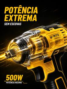 Kit Chave de Impacto Parafusadeira Sem Fio MTG 21V Brushless 1/2" 500 N.m, com 2 Baterias, Carregador e Maleta - Amarelo - Visão 5
