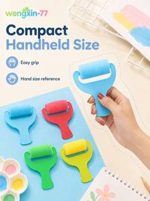 4pcs Colored Painting Sponge Roller Set, Foam Roller With Plastic Handle, DIY Art And Craft Painting Tools And Supplies - Multiple Styles - View 7