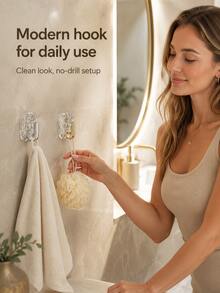 Drill-Free Self-Adhesive Bathroom Wall Hook Modern Wall-Mounted Storage Rack, Glacier Texture, No Drilling Installation, Suitable For Kitchen And Bathroom, Bathroom Hook, Kitchen Storage, Easy To Install, Can Be Used For Halloween Decoration - Multicolor - View 2