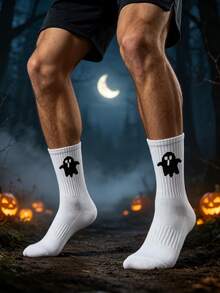 1/5/10 Pairs Men's Halloween Themed Crew Socks, Ghost Pumpkin Witch Black Cat Pattern Ribbed Casual Mid-Calf Socks, Fun Holiday Party Socks Suitable For Daily Wear - Multicolor - View 6