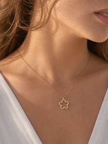 1 pieza Collar con colgante de flor hueca y anillo exterior de diamantes, cadena fina y sencilla, estilo de lujo ligero para uso diario de mujer, cadena de clavícula - Dorado - Ver 6