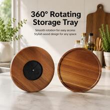 1pc 360° Rotating Round Wooden Turntable Tray, Kitchen Cabinet Spice Organizer Rack, Multi-Functional Kitchen Decor, Housewarming Christmas Halloween Graduation Birthday Gift - View 4
