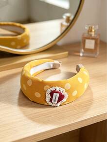 1pc Vintage Polka Dot Wide Fabric Headband With Sweet Label, Available In Mustard, Navy, Coffee, Suitable For Daily Outfits, Photo Styling And Home Grooming, Versatile Retro Sweet Style Accessory - Multicolor - View 8