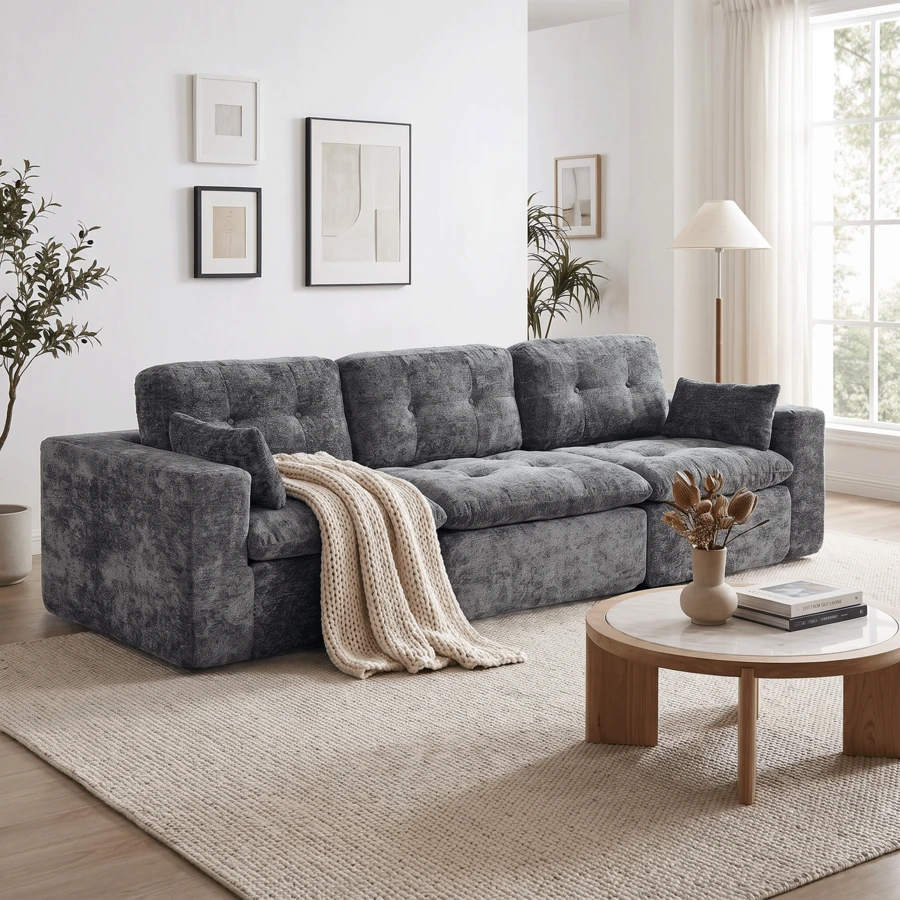 Goeurvant Modern Affordable Modular Sofa Sectional Sofa Freely Combinable DIY 2 To 4 Seater Chenille Sofa Comfortable For Living Room Small Spaces,Dark Grey - 深灰色 - 查看 1
