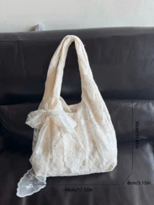Dedoo 新中式刺繡優雅休閒女款托特包，大容量單肩手提包，適合上班、海邊使用，海灘包，隨機贈送圍巾 - 白色 - 查看 7