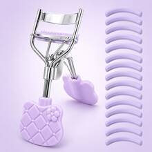 MONKIDS Purple Cat-Shaped Eyelash Curler With Comb, Includes Multiple Replacement Silicone Pads. Built-In Comb Design Separates Lashes Without Pinching Eyelids, Easily Creates Long-Lasting Sun-. Fits Eye Shape, Sturdy Metal Body, Compact And Portable, Suitable For Daily Makeup And Travel. - Purple - View 3