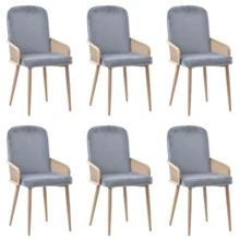 Dining Chair Set Velvet Grey - 6 Piece Set - 灰色 - 查看 6