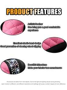 6/5/1pc Set Shiny Car Interior Accessories, Rhinestone Steering Wheel, Handbrake And Gear Shift Cover, Shoulder Pad, 15 Inch Rhinestone Leather Steering Wheel Cover, Soft And Elastic, Universal Fit, Suitable For Women - Style B - View 5