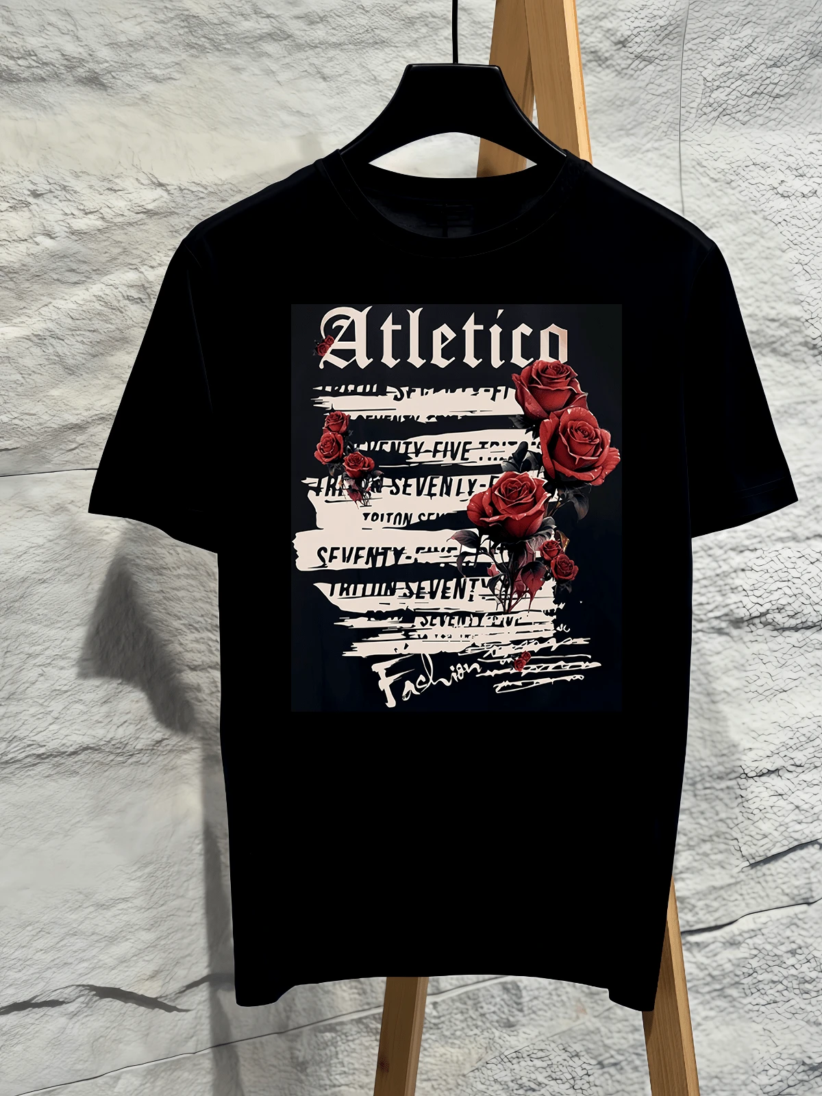 Vintage Dark Red Rose Atletico Gothic Letter Graphic T‑Shirt Oversized Dark Aesthetic Pure Cotton Plus Size Women Tee Fan Merch Short Sleeve 2026 - 黑色 - 查看 1