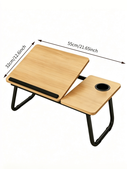 1pc Adjustable Folding Computer Table‑With Cup Slot, For Study, Dining And Office Use, 5‑Level Tilt Angle Adjustment, Sturdy And Durable, Space‑Saving, Multi‑Functional Folding Table, Suitable For Multiple Scenarios