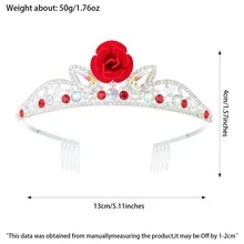 2pcs Red Rose Rhinestone Crown Headband & Fairy Wand Set, Silver Crystal Crown Headband With Side Comb, Wedding Birthday Cosplay Party Costume Accessories - Silver - View 10
