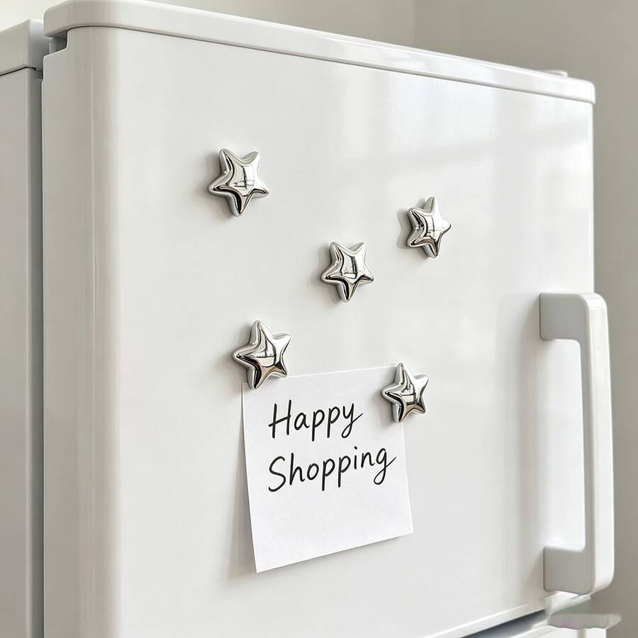 5/10pcs Silver Star Fridge Magnets, Acoustic Panel Magnetic Stickers, Kitchen Refrigerator Decoration, Fridge Door Decor, Photo Clips, Holiday Gifts - Multicolor - View 1