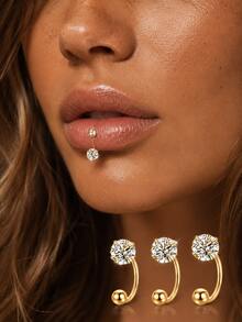 FOREVER QUEEN قطعة واحدة من الفضة الإسترليني عيار 925 حلقة حاجب منحنية عمودية لابريه مجوهرات ثقب الشفاه حجر زركوني شفاف روك سنغ أقراط 3 مم 4 مم 5 مم - أعزب - مشاهدة 1