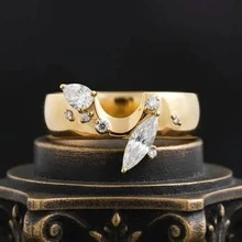 1pc Luxury Double Eye Synthetic Zirconia Inlaid 14K Gold Plated Ring, Geometric Vintage Niche Design Stackable Finger Ring, Jewelry Gift For Women And Men - Yellow - View 6