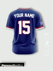 Custom Puerto Rico Theme Baseball Button-Up Jersey, Deep Blue Base With Red And White Contrast Design, Customizable Content On Front And Back, Free To Change Player Name And Jersey Number, Customizable Team Logo, Comfortable And Soft Fabric, Suitable For Baseball Competitive Matches, Team Training, Also Suitable For Street Casual, Fan Gatherings, 2026 Baseball - Blue - View 3