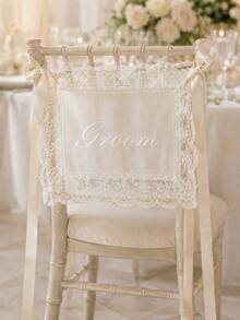 1 Set Bride & Groom/Wedding Chair Back Decor, Elegant Lace Chair Back Decoration With White Satin Ribbon, Romantic Outdoor Ceremony Reception Chair Cover, Country Garden Wedding Bride Table Decor, Wedding Party/Sweetheart Table Party Decoration, Aesthetic - View 16