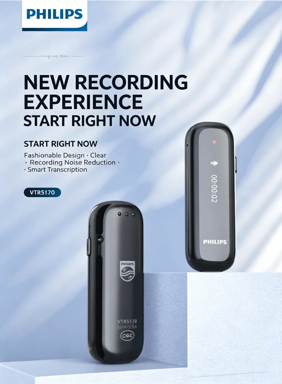 PHILIPS VTR5170 Voice Recorder HD Noise Reduction Speech-To-Text One-Key Portable Professional Noise Canceling - View 1