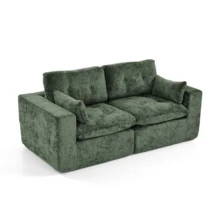 Goeurvant Affordable Chenille Sofa Comfortable Cloud Modular Sofa Freely Combinable DIY 2 To 4 Seater Sectional Sofa For Living Room,Green - 綠色 - 查看 9