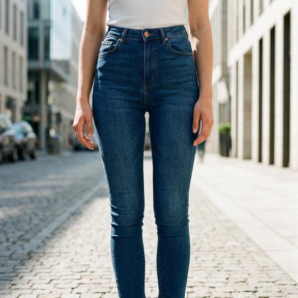 Women's High Waist White Skinny Denim Jeans, Slim Fit Full Length Pants, Figure Flattering Silhouette, Quiet Luxury, Smart Casual, Capsule Wardrobe Essential, Timeless Everyday Style