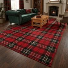 1pc Christmas Red Plaid Striped Area Rug, Living Room Carpet, Large Rug, Floor Mat, Christmas Carpet - Multicolor - View 2