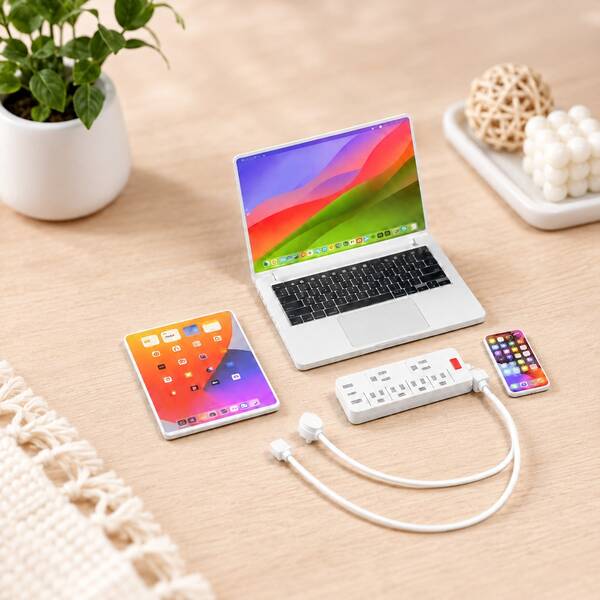Mini Tech 5PCS White Set: Micro Computer, Phone, Power Strip & Cable, 1:12 Scale Diorama Accessories. Realistic Details For Dollhouse, Desk Decor, Scene Building. Small Size, Endless Creativity.