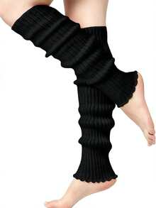 Women Ribbed Knit Scalloped Edge Leg Warmers, Slouchy Footless Boot Cuffs, Coquette Balletcore Fall Winter Legwear - Multicolor - View 3