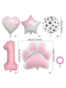 6pcs Animal Theme "Let's Pawty" Dog & Cat Paw Print Foil Balloons, 40 Inch Pink Number Birthday Party Decoration Balloons - Multicolor - View 6