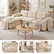 Goeurvant Modern Affordable Modular Sofa Sectional Sofa Freely Combinable DIY 2 To 4 Seater Chenille Fabric Comfortable For Living Room Apartment,Beige - 米色 - 查看 5