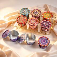 HIZTGHC 6 buah Stoples Lilin Dekoratif Motif Mandala, Tempat Lilin Logam Berbentuk Cangkir dengan Tutup, Wadah Dekorasi Meja Kamar Tidur dan Ruang Makan Gaya Bohemian Vintage - Cupcake - Vas Bunga - View 11