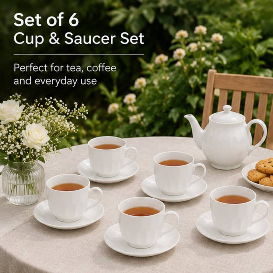 Porcelain Tea Cups And Saucers Set Of 6 White 180ml Tea Set With Gift Box - White - View 1