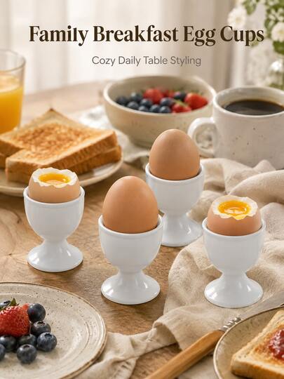 Eierhouder in Europese stijl met witte basis, ronde eierbeker voor het ontbijt, geschikt voor zachtgekookte of hardgekookte eieren, compacte eierhouder voor op tafel, ideaal voor ontbijt thuis, brunch, keuken, diner, Pasen, housewarming, feestdagen en dagelijkse maaltijden