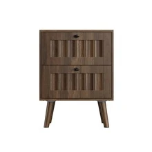Moderner Nachttisch Im Mittelalterlichen Stil Mit Zwei Schubladen, Beine Aus Massivholz, Schlafzimmer-Nachttisch/Beistelltisch, 43,5 X 40 X 57,5 ​​Cm, Walnussfarbe,1 Stück - Brown - View 10
