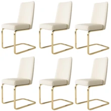 Velvet Dining Chair Set Of 6, Beige - 米色 - 查看 7