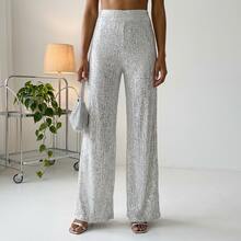 New European And American Style Women's Fashion Slim-Fit Casual Straight-Leg Pants With Colorful Sequins, Direct  On Halloween Costume Women - Grey Stock - View 3