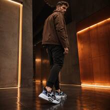Men's Colorblock Thick Sole Chunky Sneakers Black Blue White Multi-Material Patchwork Low-Top Lace-Up Sneakers Layered Design Casual Style Suitable For Daily Shopping Commuting Travel Light Outdoor Wear Multi-Size Available All-Season Versatile Men's Casual Thick Sole Sneakers - Black Blue White - View 10