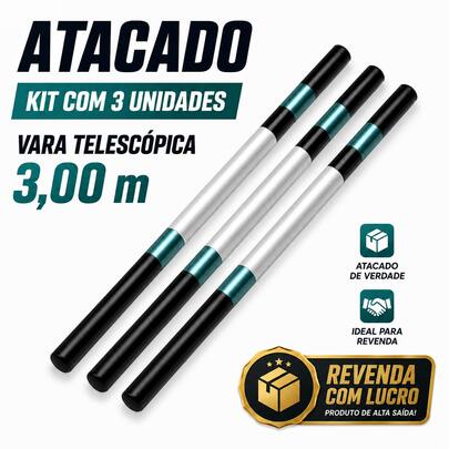 Kit 3 Varas de Pesca tipo Telescópicas 3,00m - Ideal para Atacado e Revenda